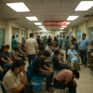 Pronto-socorro lotado com pessoas esperando atendimento